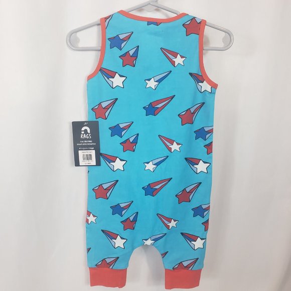 New RAGS Sleeveless Blue Shooting Shorts Romper with Red Pocket and Trim - Picture 5 of 8